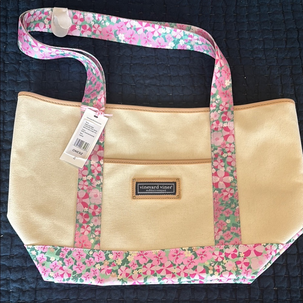 Vineyard Vines Cream and Pink Floral Tote Bag